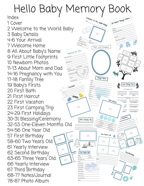 Printable Baby Memory Book Pages Blue Instant Download 87 Pages Etsy