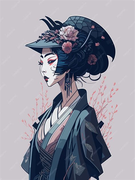 Premium Vector Digital Vector Art Portrait Of A Japanese Geisha Woman With Traditional