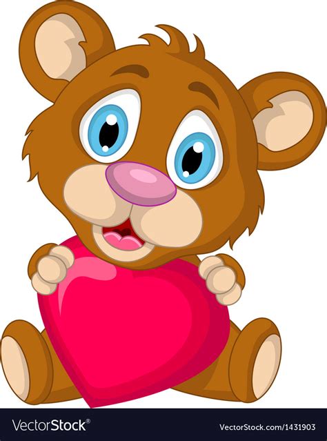 Cute Little Brown Bear Cartoon Holding Heart Love Vector Image