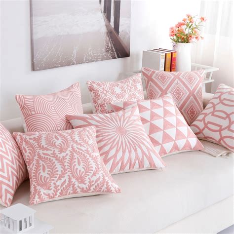 Nordic Style Thick Cushion Cover Fashion Pink Embroidery Geometric