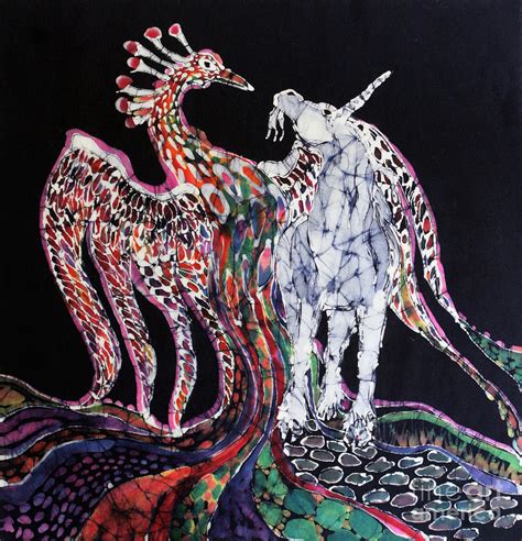 Unicorn And Phoenix Merge Paths Tapestry Textile By Carol Law Conklin