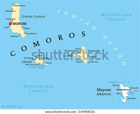 Political Map Comoros Capital Moroni Important Stock Vector Royalty Free 234488026