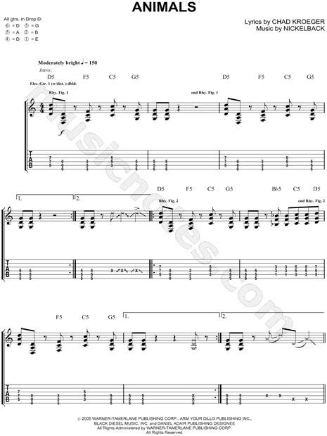 Nickelback "Animals" Guitar Tab in C Major - Download & Print - SKU