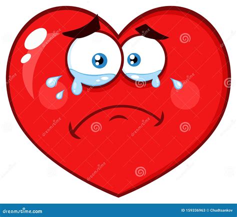 Crying Red Heart Cartoon Emoji Face Character With Sad Expression Stock
