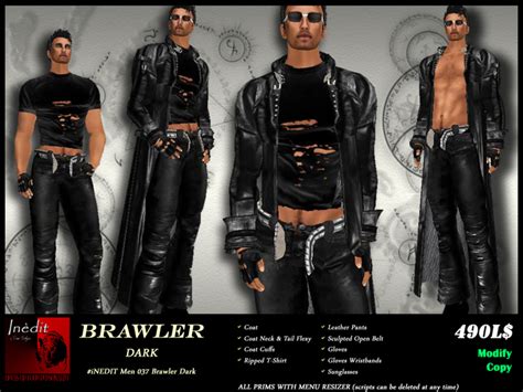 Second Life Marketplace Inedit Men037 Brawler Dark Black Leather