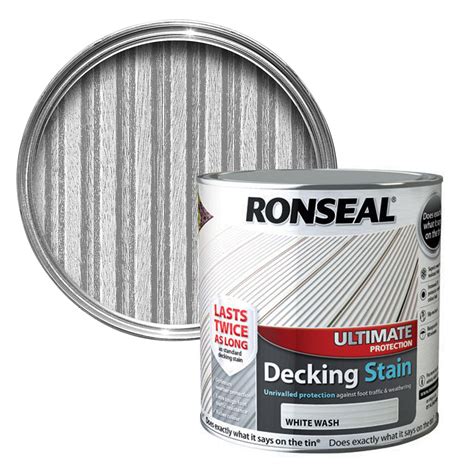 I usually just take a piece of fine grit sandpaper over the surface quickly to roughen up the surface before i apply the stain. Ronseal Ultimate White wash Matt Decking Wood stain, 2.5L ...