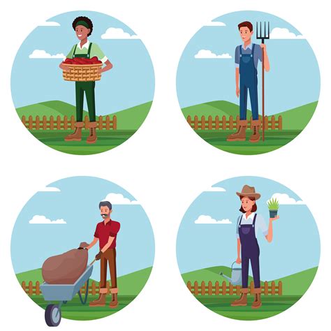 Set Of Farmers Working In Farm Cartoons 655140 Vector Art At Vecteezy