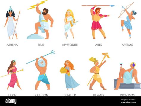 Vector Set Of Olympian Pantheon Greek Gods And Goddesses Cartoon Style Stock Vector Image Art