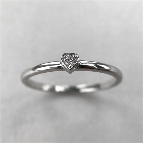 Minimalist Heart Diamond Ring Bezel Set Simple Ring 14k White Gold