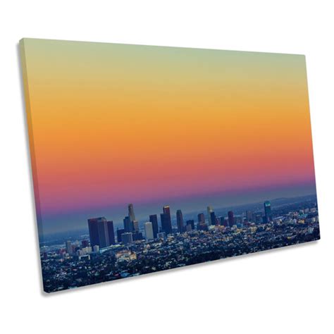 Ebern Designs Los Angeles Sunset Skyline City Wrapped Canvas Art