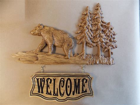 Bear Welcome Sign Rustic Cabin Decor Bear Wood Bear Wall