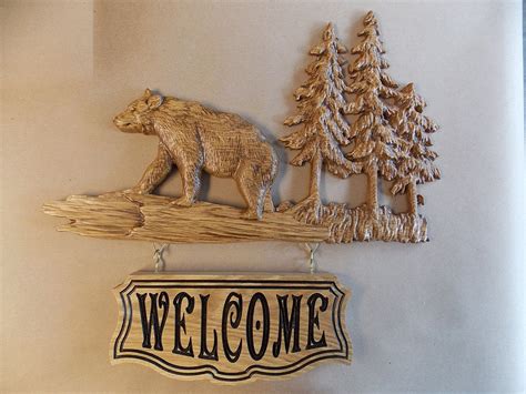 Black bear wall hooks wholesale at koehler home decor. Bear Welcome Sign Rustic Cabin Decor Bear Wood Bear Wall