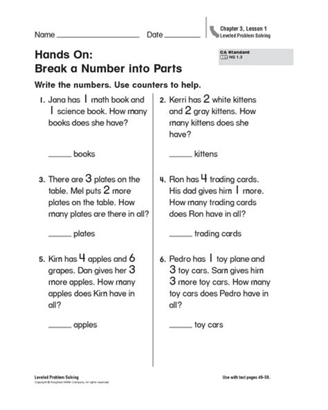 Breaking Numbers Into Parts Worksheet