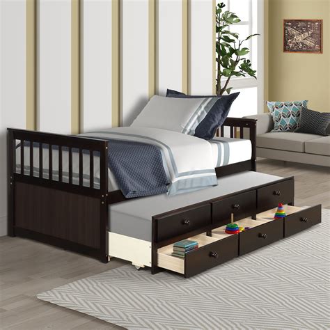 Daybed Twin Bed Frames For Kids Boys Girls Wood Captains Bed Twin