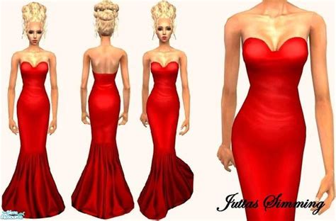 The Sims Resource Red Adult Silk Formal Dress