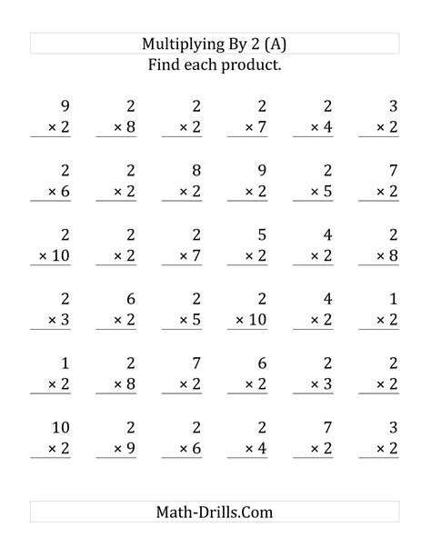 The Multiplying 1 To 10 By 2 36 Questions Per Page A Math