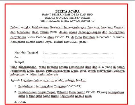 Berita Acara Rapat Pembentukan Pemekaran Desa