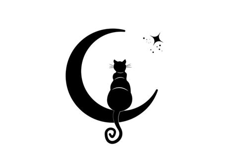 Black Cat Sitting On The Crescent Moon Look At The Stars Logo Wicca