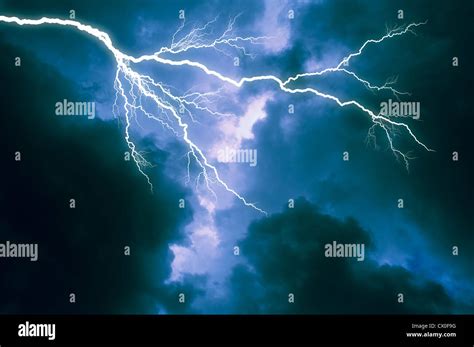 Lightning Bolt Across Dark Storm Clouds Stock Photo Alamy