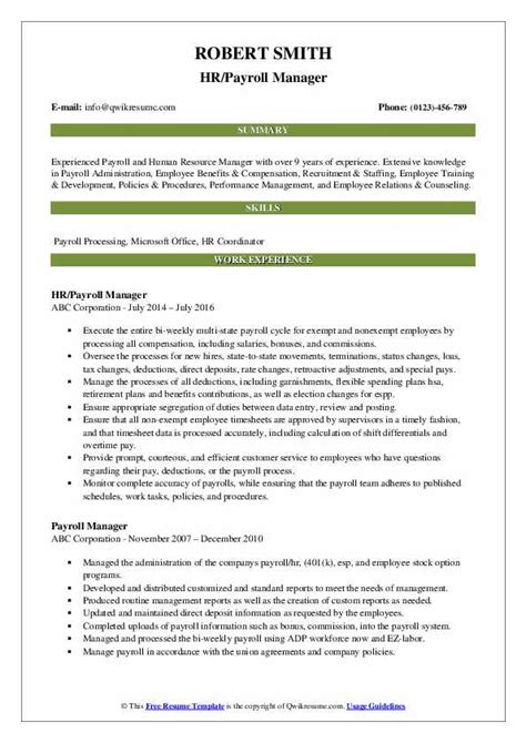 Get proven advice for writing better resumes and landing more job interviews. Payroll Manager Resume Samples | QwikResume