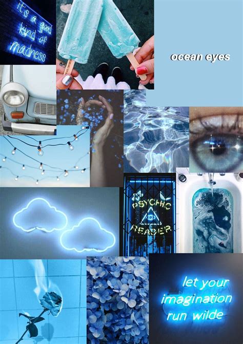 Download Cute Blue Aesthetic Stuff Collage Design Wallpaper