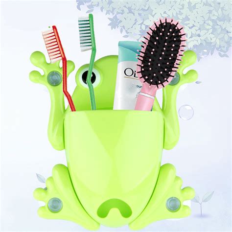 Mitovilla cartoon frog shower curtain set with hooks for bathroom decor, frog prince with gold crown before his castle bathroom accessories, frog gifts for men, women and kids, 72 w x 72 l. Bathroom Set Wall Stick Frog Toothbrush Holder Paste ...