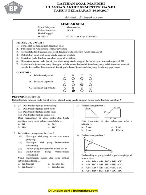 Soal Ujian Matematika Kelas 5 Semester 2 Homecare24