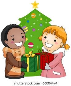 Illustration Boy Girl Exchanging Gifts Stock Vector Royalty Free
