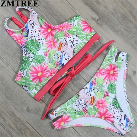 Zmtree Floral Sexy Swimwear Women Bandage Bikini Set Chic Bikinis 2017