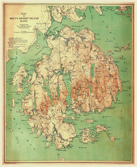Acadia National Park Maine 1893 Mt Desert Island Kroll Antique Maps