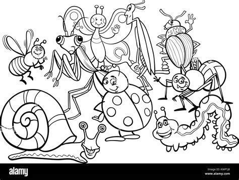 Black And White Cartoon Illustration Of Insects And Bugs Animal Comic