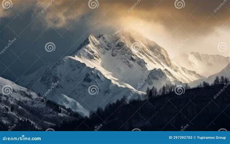 Snow Capped Mountains Icy Peaks Tranquil Forests Panoramic