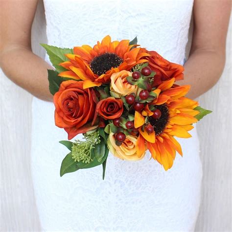 Maybe you would like to learn more about one of these? Sunflower and Rose Silk Bouquet in Rust Orange 12" Tall ...