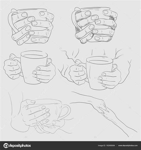 Human Hands Holding Coffee Cups Vector Set Stock Illustration By