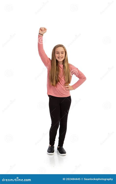 Kids Excited Young Girl Standing And Looking At Camera Stock Image