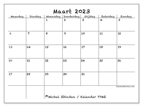 Kalender Maart 2023 Om Af Te Drukken “446mz” Michel Zbinden Be