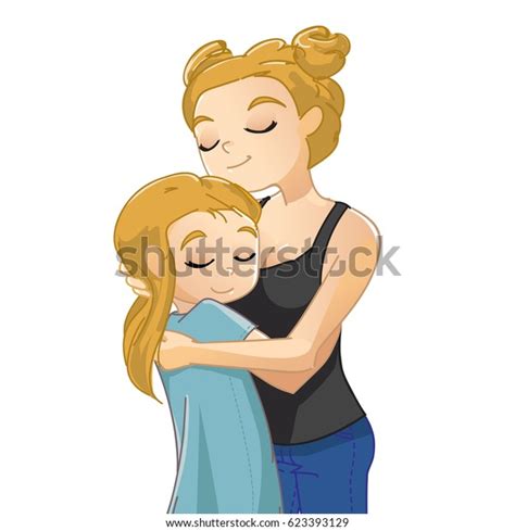 Mother Hugging Her Daughter Illustration Mothers Stock Vector Royalty Free 623393129