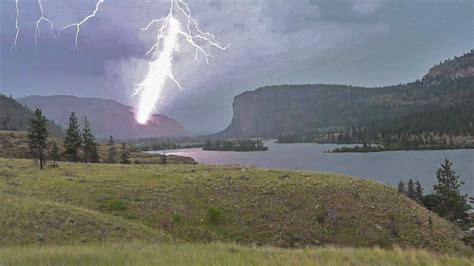 Lightning Striking A Mountain In The Okanagan Valley Of Bc Canada