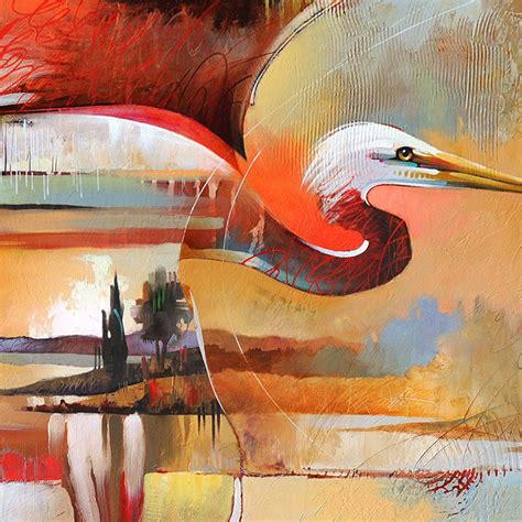 Abstract Bird Art Contemporary Egret Painting Reproduction Passing
