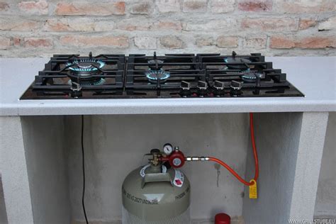 Gok haushaltsregler / gasregler für den einsatz in geschlossenen räumen, betriebsdruck:50 mbar: Outdoorküche: Gaskochfeld + prov. Arbeitsplatte ...