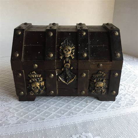 Vintage Pirate Treasure Chest Jewelry Box Wooden Box With Etsy