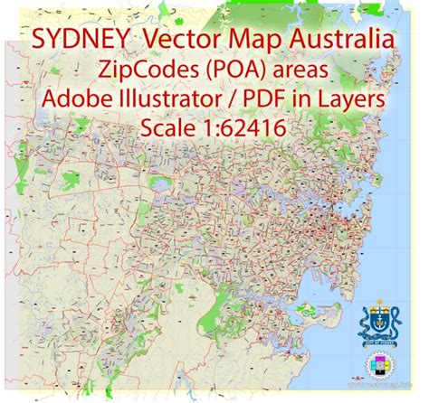 Sydney Pdf Map Australia Exact City Plan All Zipcodes Areas Poa