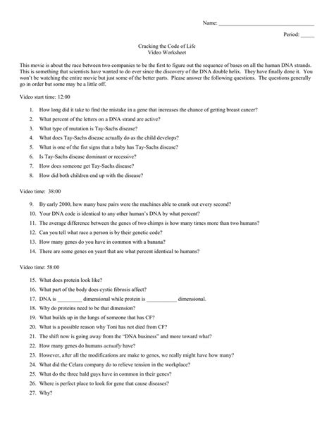 This occurs when a purine is substituted with another purine or when a. Cracking Your Genetic Code Worksheet Answers | Kids Activities