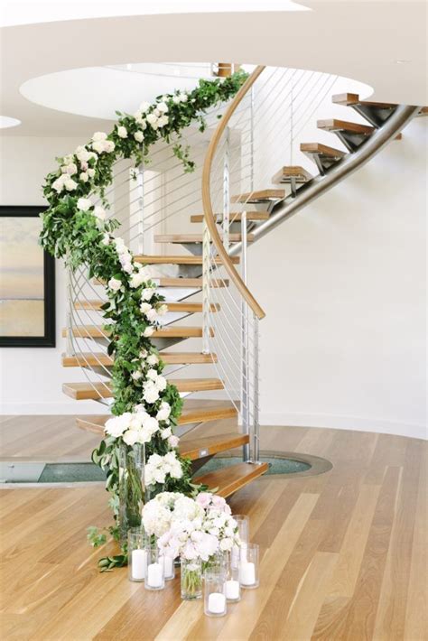 Staircase Garland And Flowers For Wedding Decor