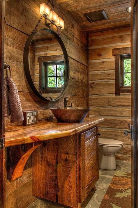Rustic vanity rustic bathroom vanities rustic bathrooms wood bathroom bathroom ideas modern bathroom master bathroom in a log home | by precisioncraft log homes. 44 The Best Rustic Small Bathroom Ideas With Wooden Decor ...