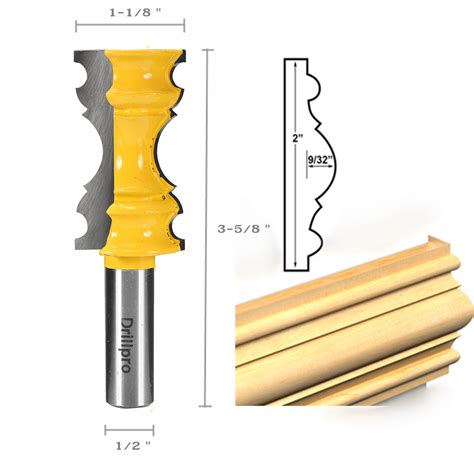 This measurement also determines the length and elevation of tongue and groove panels to be installed for the wainscoting. Drillpro 1/2" Large Elaborate Chair Rail Molding Router Bit