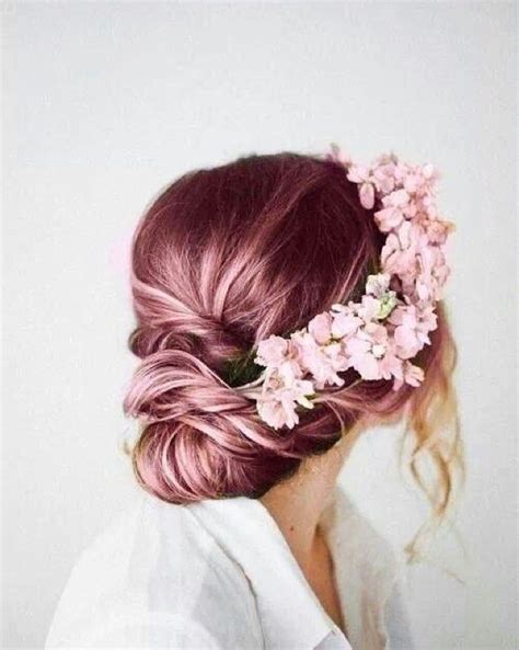 You're going to turn heads whether you're in sweatpants, hair tied. Pink hair with flower crown | Spring hair color, Pastel ...