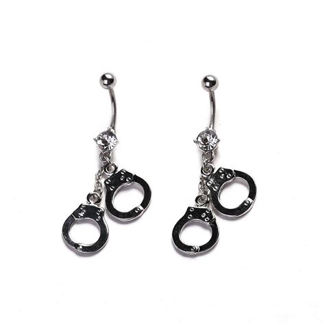 2016 Hot Sell Surgical Steel Handcuffs Navel Piercing Crystal