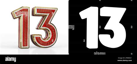 Number Thirteen Number 13 With Red Transparent Stripe On White
