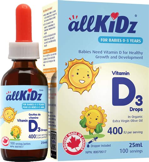 Allkidz Vitamin D3 Drops For Infants Babies Kids Children 400 Iu Vd3